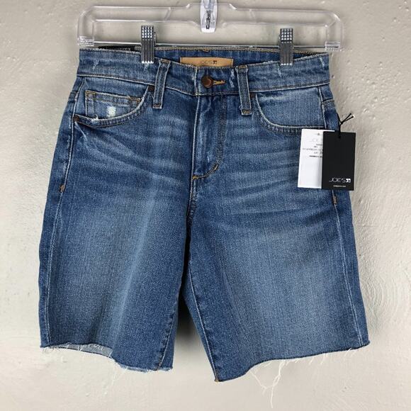 Joe's Jeans Medium Wash Blue Rory Easy Bermuda Raw Hem Zip Closure Denim Shorts - Picture 12 of 12